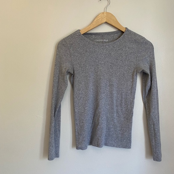 Everlane Tops - Everlane Pima Micro Rib Long Sleeve Grey Tee